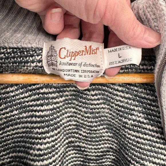 Clipper Mist Full Zip Sweater Mens Large Gray Acrylic Pockets Grandpacore‎ VTG - Picture 7 of 7